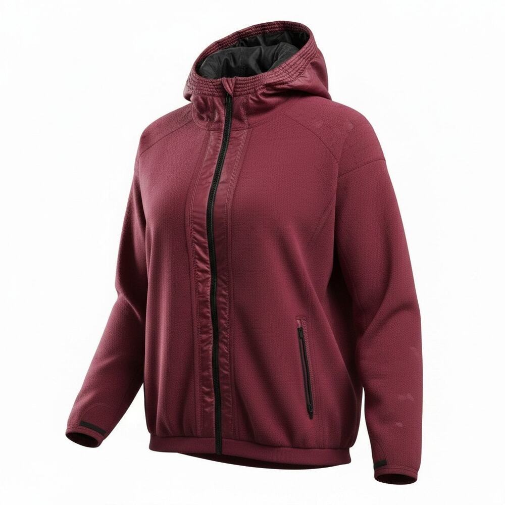 Athleta Womens Medium Power Peak Jacket Double Zip Layered Fleece Berry Purple